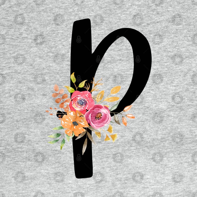 Letter P With Watercolor Floral Wreath by NatureGlow